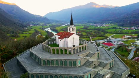 aerial 4k drone footage captures the majestic church of saint anthony, kobarid- slovenia