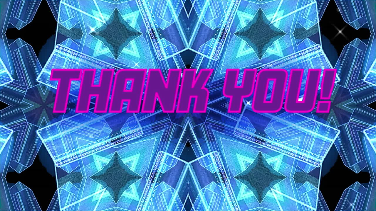 검은색 배경의 파란색 모양 위에 감사 텍스트의 애니메이션