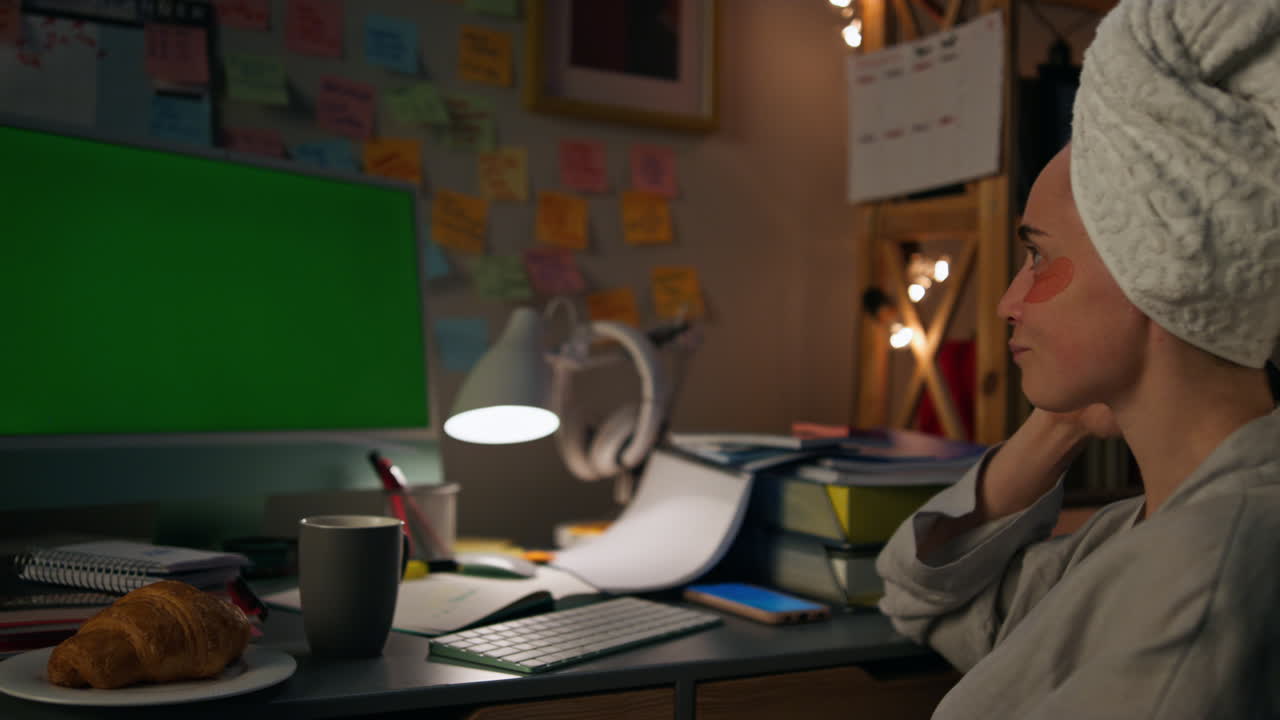 mujer satisfecha buscando modelo de computadora en casa. trabajador independiente disfrutando de los resultados