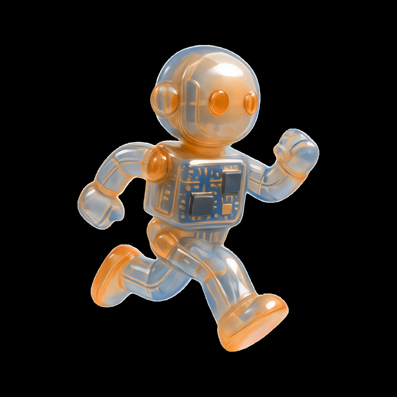 Cute robot running animation animation isolated asset, transparent 4K video, alpha channel, ProRes