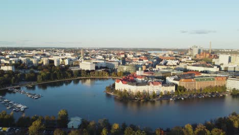 evening flyover: peaceful marina in kaisaniemi bay of helsinki finland