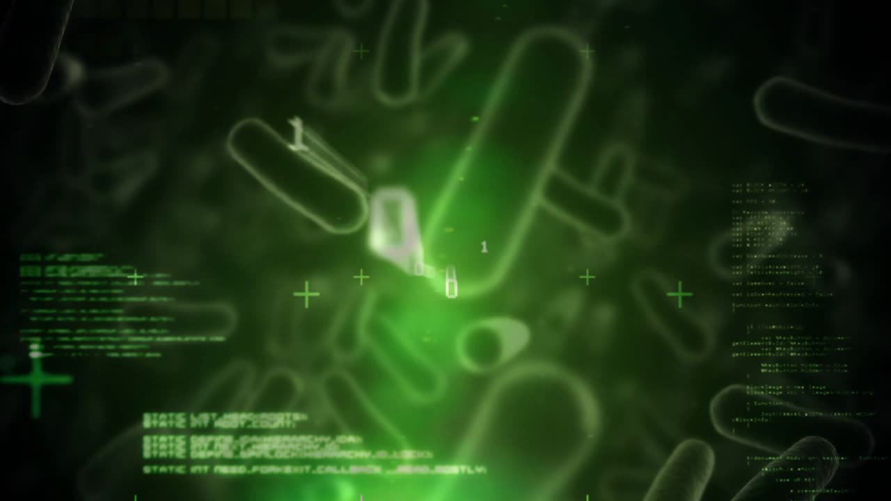 Green beam pulsing around rods forming code sweeping shard dispersing fading beam visualizing data