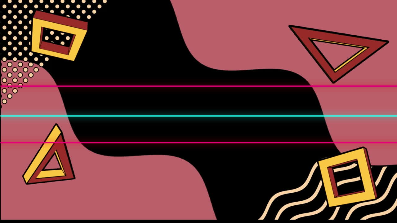 검은색 배경 위에 다채로운 기하학적 그래픽의 애니메이션