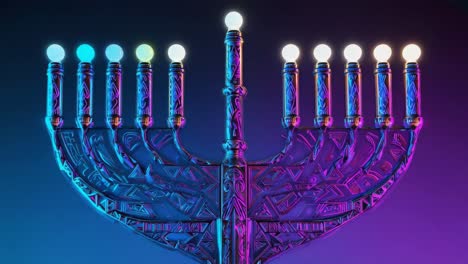 a festive menorah with lit candles for hanukkah
