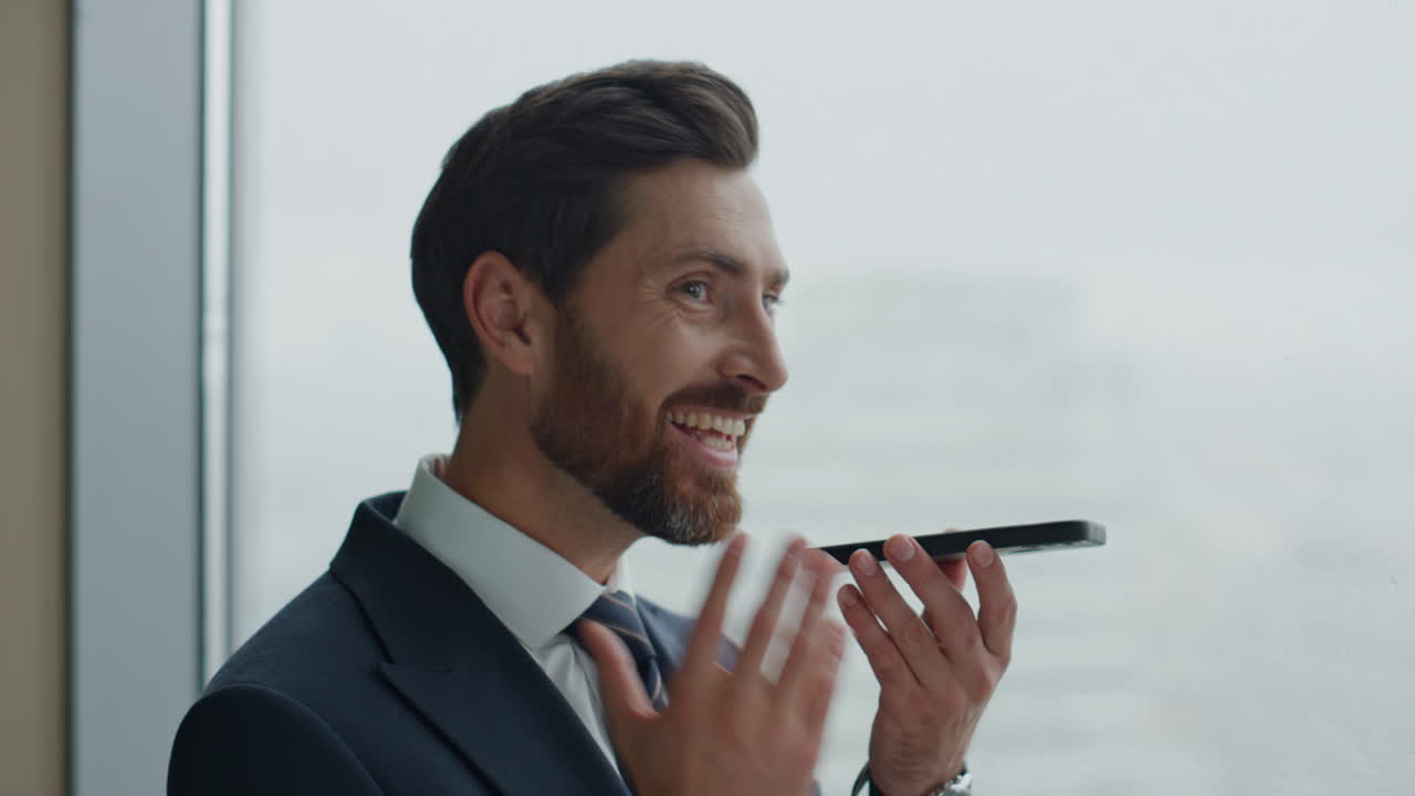 Man talking phone office close up. Businessman negotiate virtual conversation