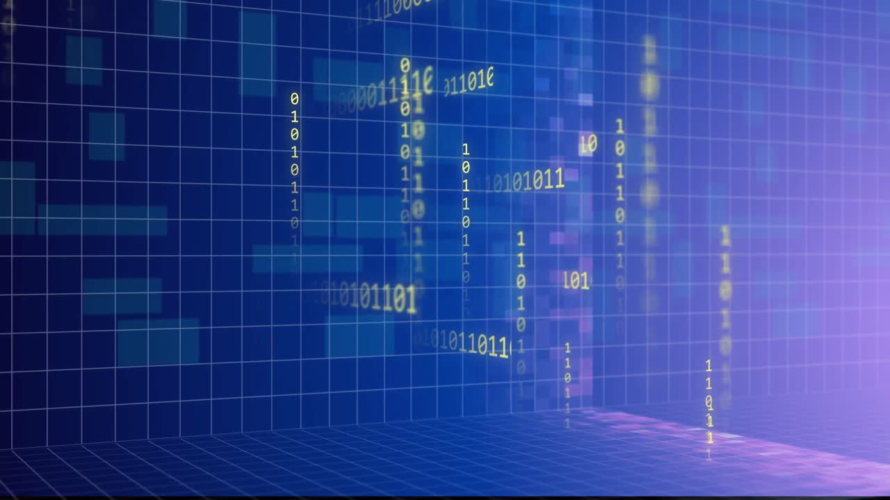 Animation of computer data processing and binary coding