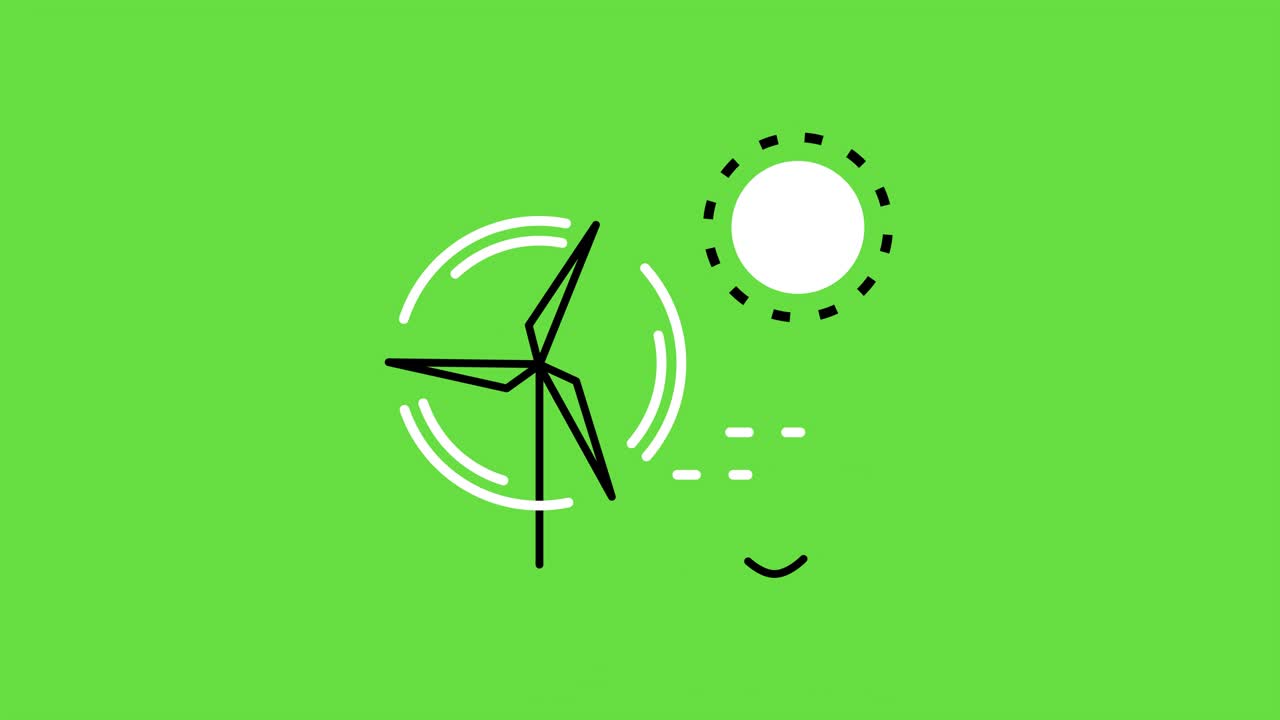 video en 4k de dibujos animados de viento, sol y agua sobre un fondo verde.