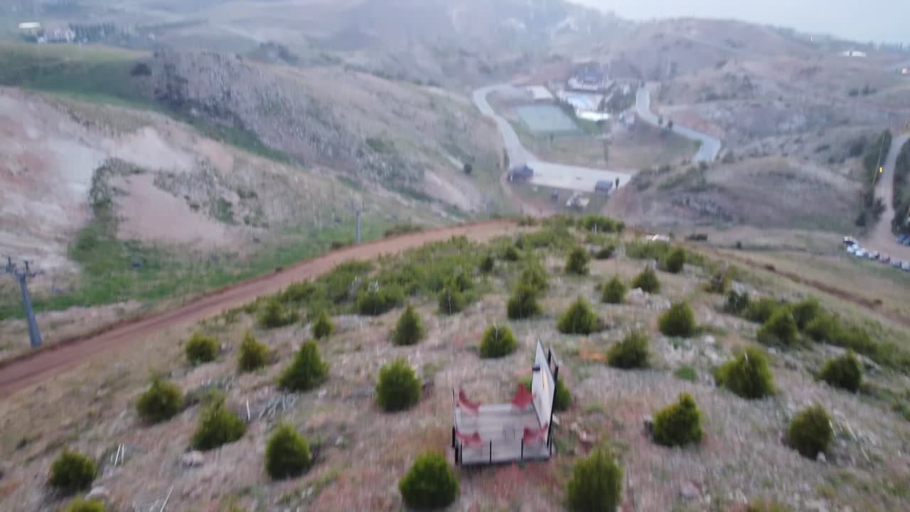 Busy Restaurant Of Frozen Cherry During Orange Sundown In Mtein, Lebanon. aerial