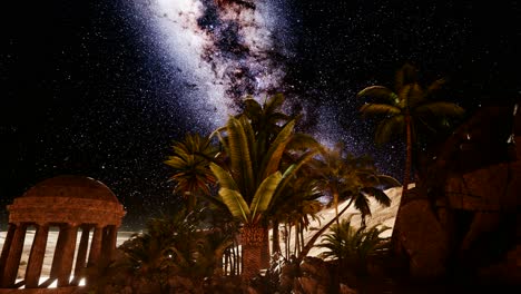 4k ancient roman time town in desert and milky way stars.