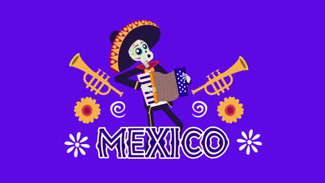 viva mexico animation with skull mariachi playing accordion