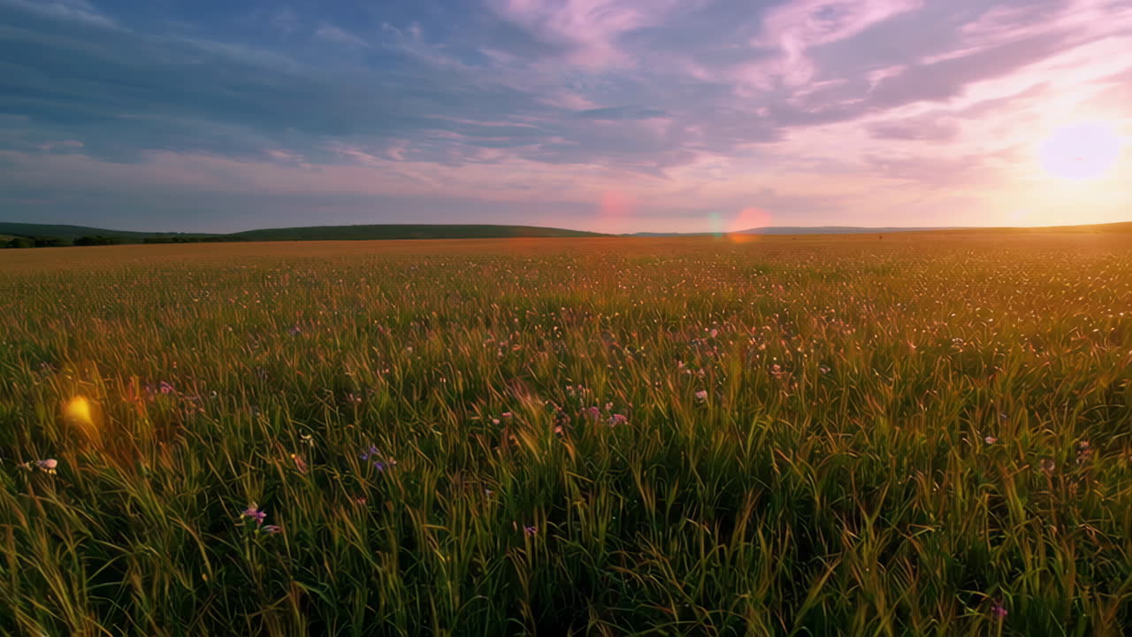 Sunset over a golden field