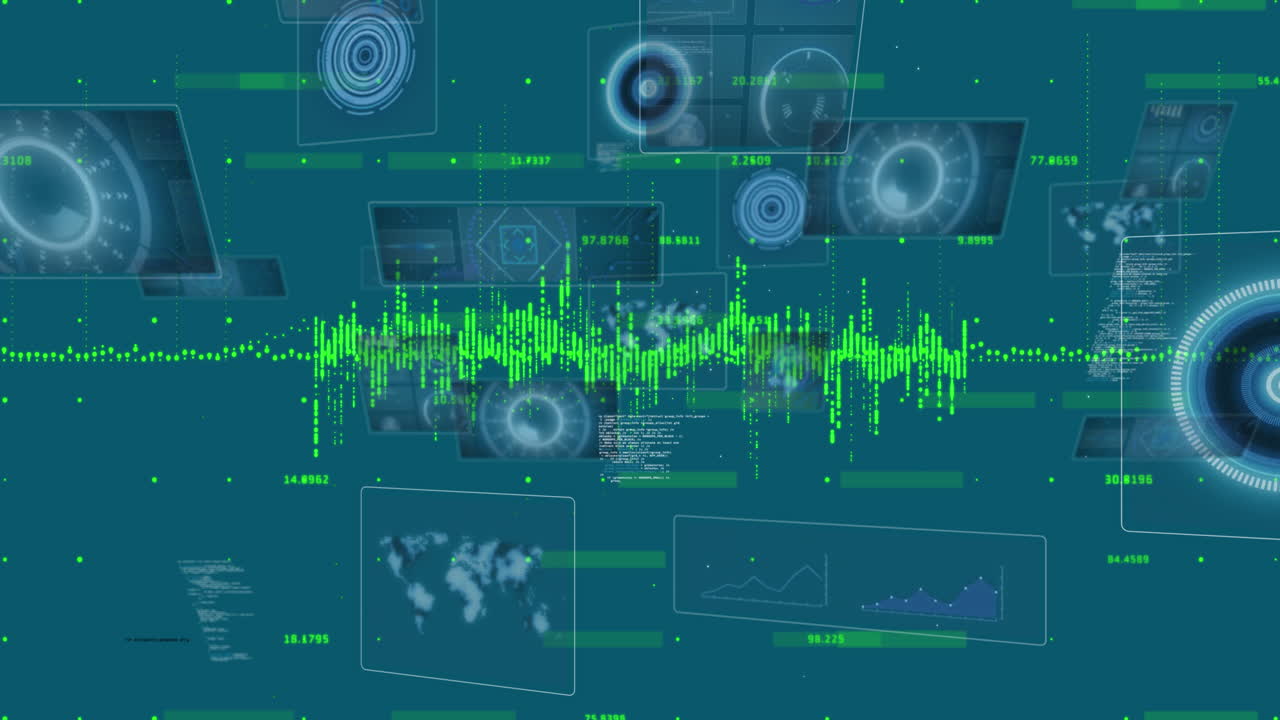 animación del procesamiento de datos sobre fondo azul