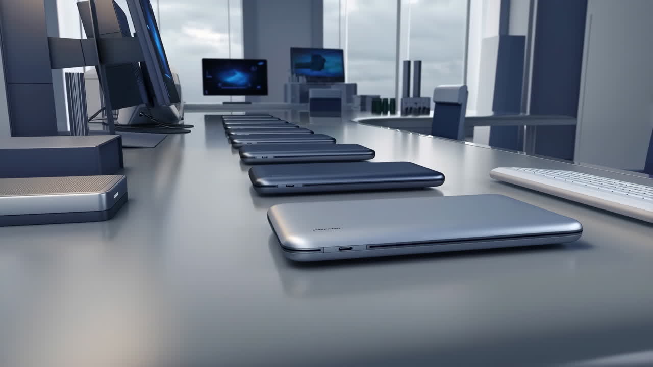 Modern Office Workspace with Multiple Laptops