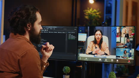 it professional at home in remote teleconference meeting with coworkers