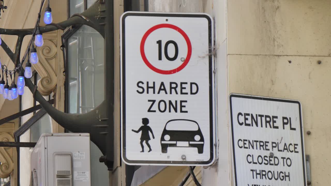 'Shared Zone' road sign in a city street