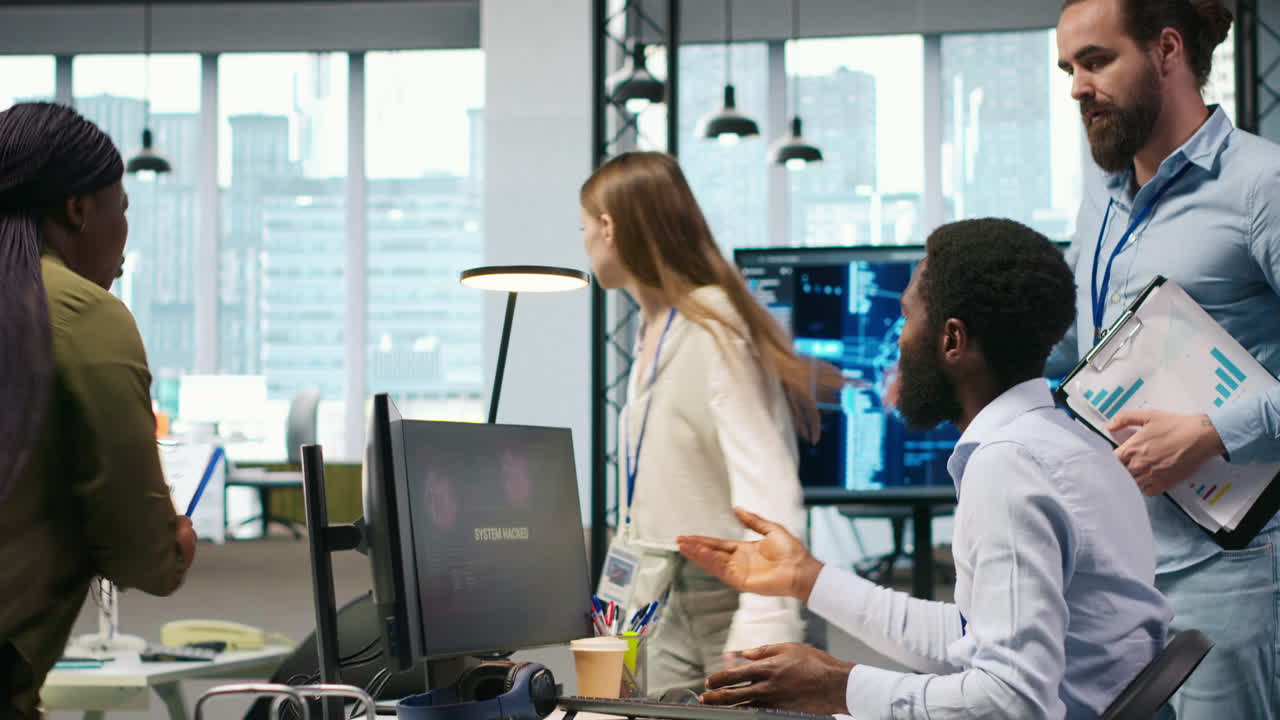 Programmer In Office Requesting Help From Coworkers To Fix Critical Error