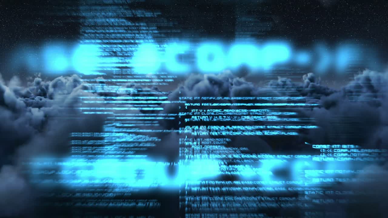 Binary code against clouds during night 4k