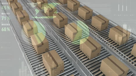 Animación-Del-Procesamiento-De-Datos-Estadísticos-Sobre-Cajas-En-Cinta-Transportadora-Sobre-Fondo-Gris.