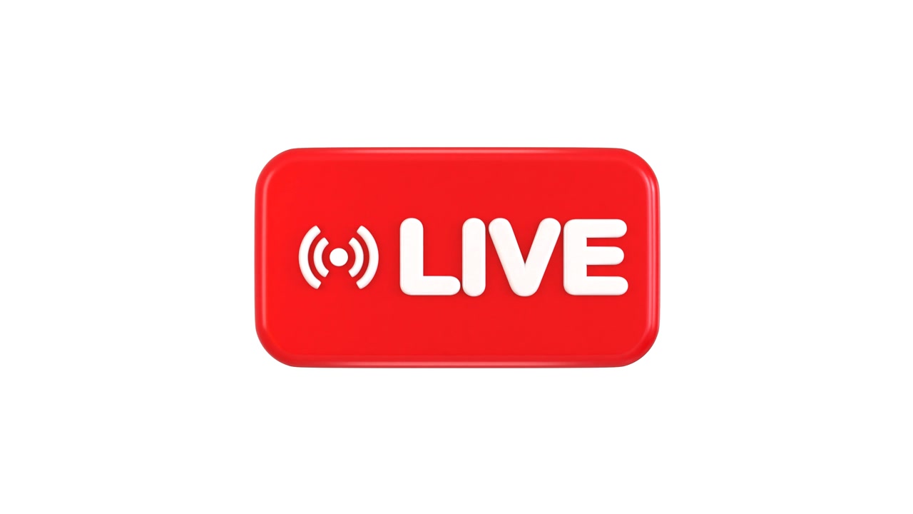 Rød live streaming ikonknap på hvid baggrund.