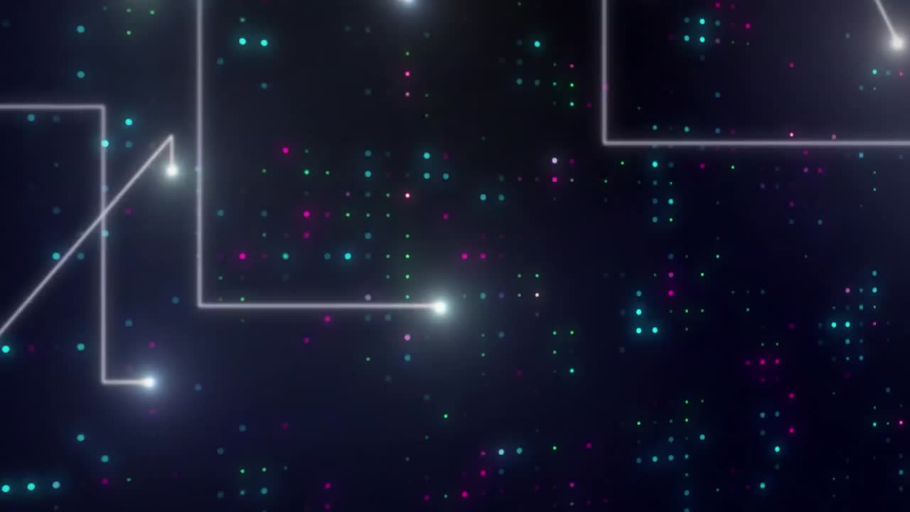 animación del procesamiento de datos sobre conexiones brillantes con puntos.