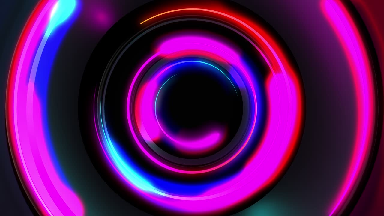Abstract seamless loop of 3D render neon circle. Blue and purple neon circles abstract futuristic hi-tech motion background seamless loop. Video 3d animation Ultra HD 4K.