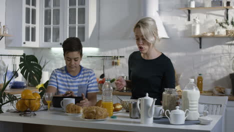 Mother and Son Enjoying Breakfast