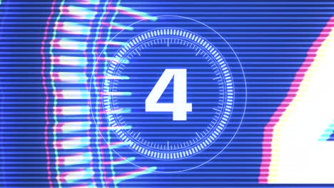 digital blue film countdown with glitch effect in futuristic style