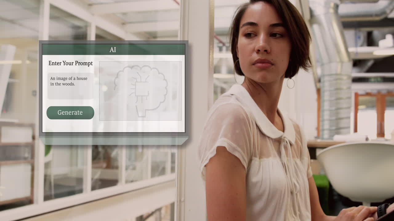 animación de un procesador de texto y datos y mujer de negocios caucásica