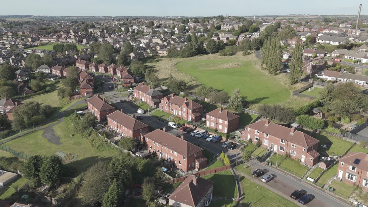 Gloomy Industrial housing in the UK, Council built red brick houses, Housing Moorside estate in the rundown Yorkshire town of Dewsbury, the country’s most infamous council estate