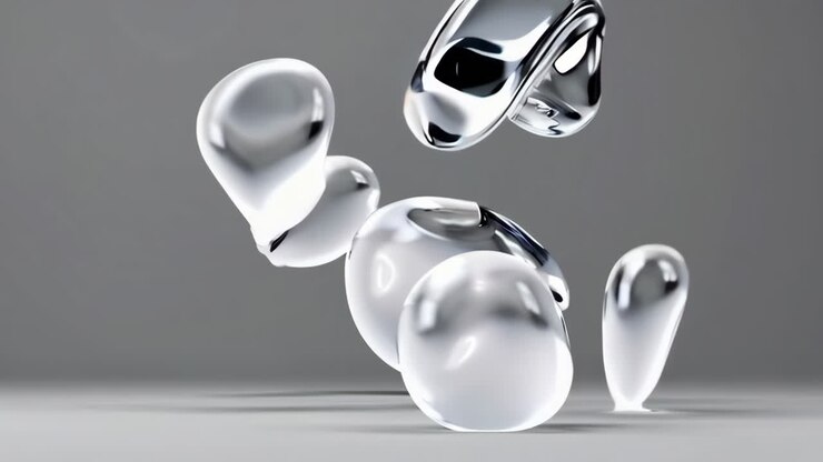 Dynamic Abstract Liquid Metal Shapes on Gray Background