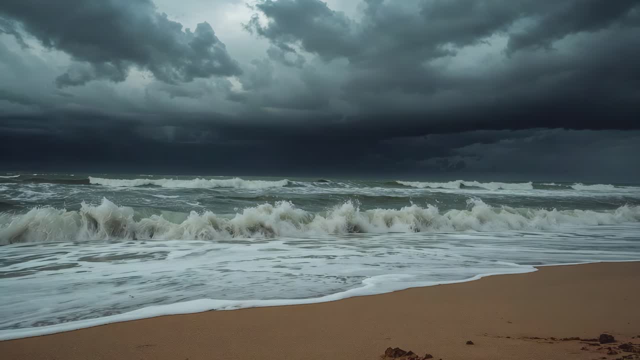Stormy Beach with Dark Clouds