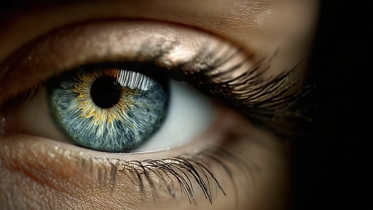 Close-Up of a Stunning Human Eye Capturing Intricate Details of the Iris and Pupil, Highlighting the Beautiful Colors and Textures Within the Eye's Structure