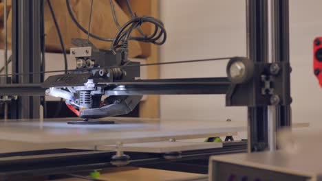 a 3d printer has just started printing something and is laying down the first layers