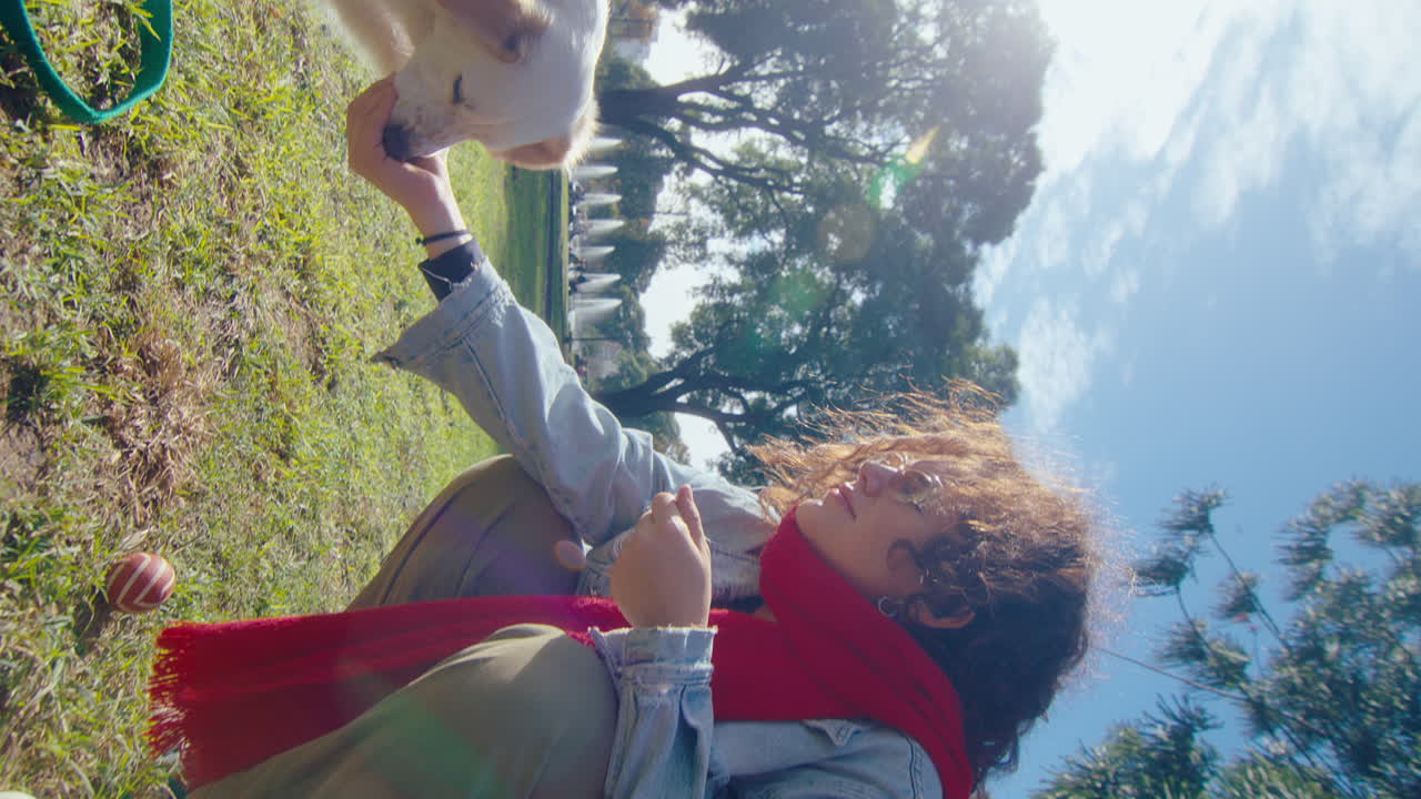 Female Owner Training Dog to Give a Paw in the Park