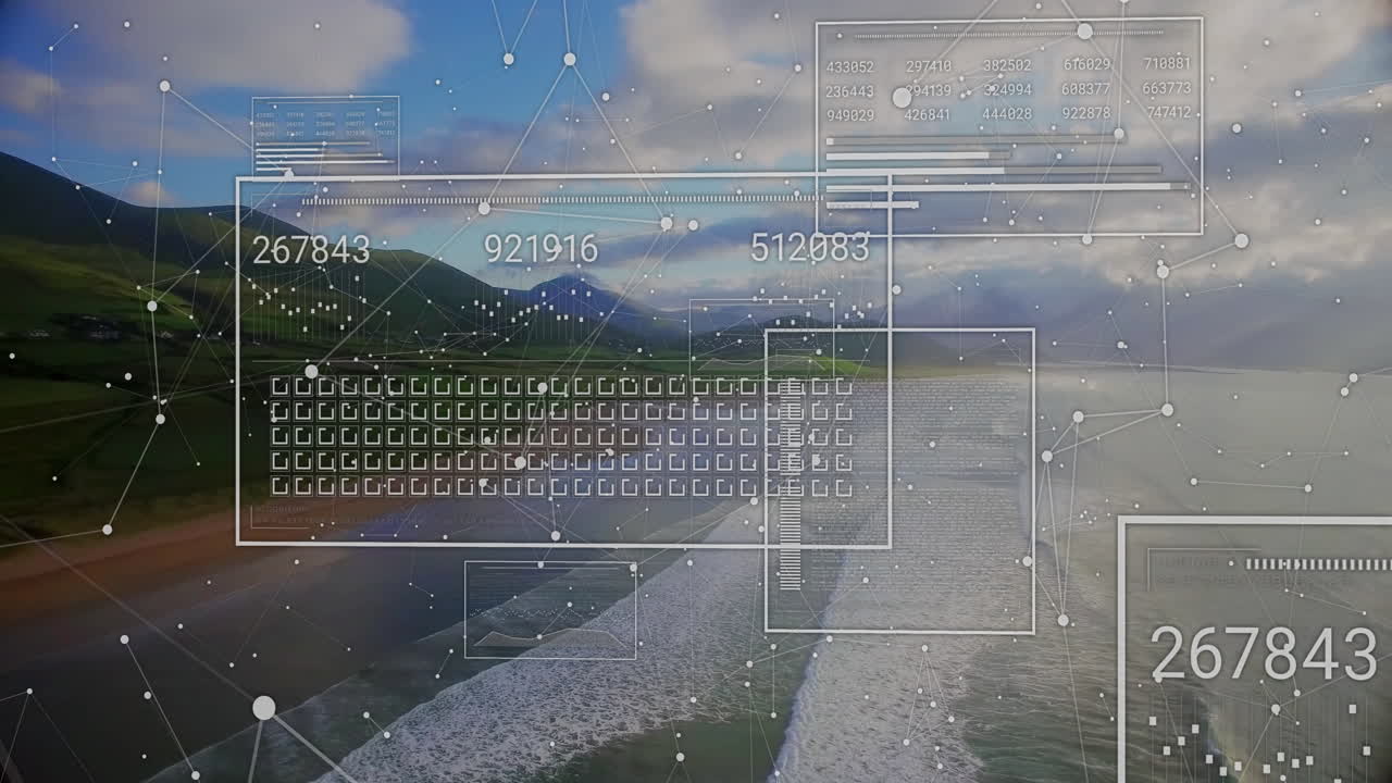 animación del procesamiento de datos sobre el paisaje