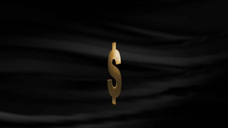 gold american dollar sign is turning with waving black cloth background in 4k resolution