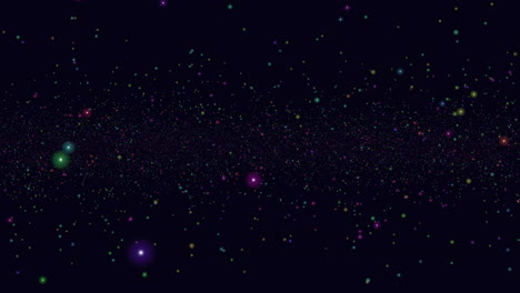 night galaxy with flying random neon glitters and stars