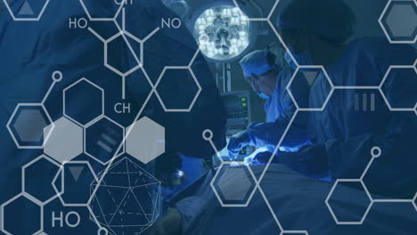 animation of chemical compounds data over surgeons in operating theatre in hospital