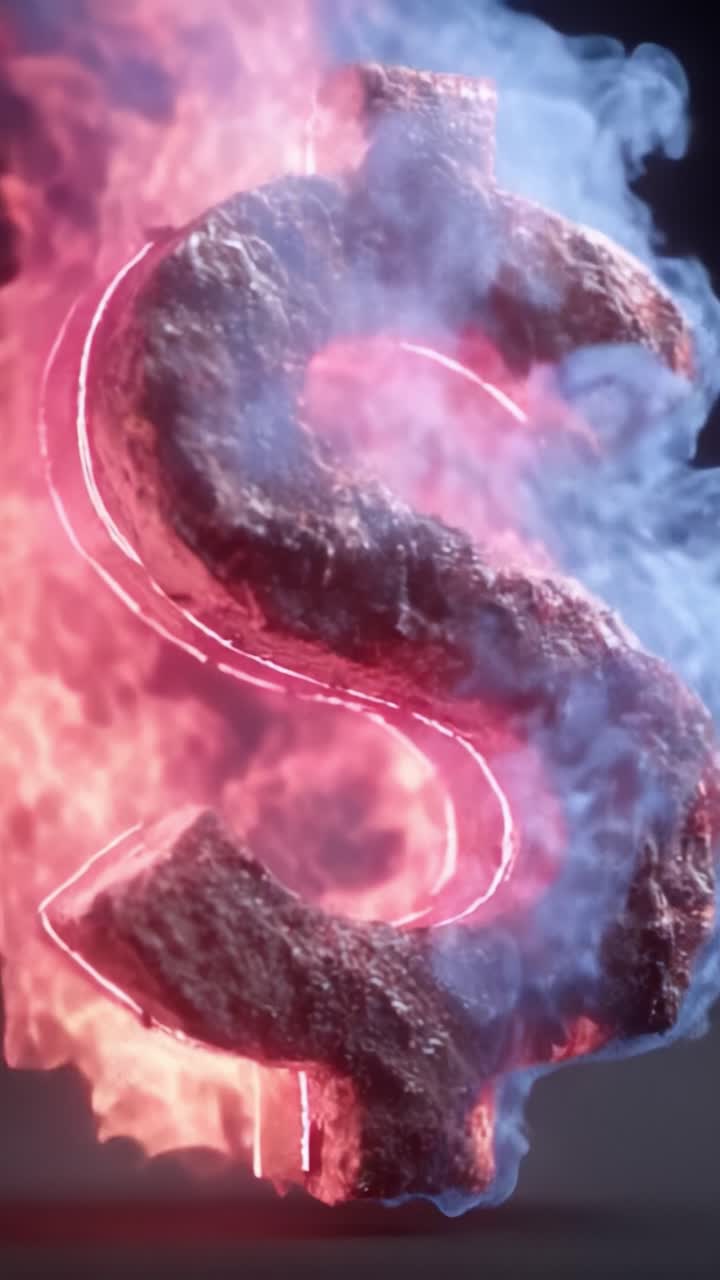 Una straordinaria rappresentazione del simbolo di una valuta tra fiamme intense, che unisce elementi di ricchezza e visualizzazione infuocata per creare un'esperienza visiva accattivante
