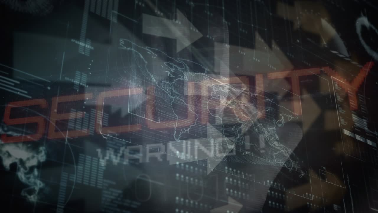 Animation of data processing on screens over businessman of talking