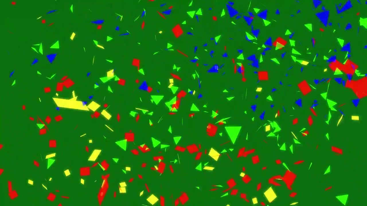 Particelle di coriandoli colorati che esplodono su sfondo green screen