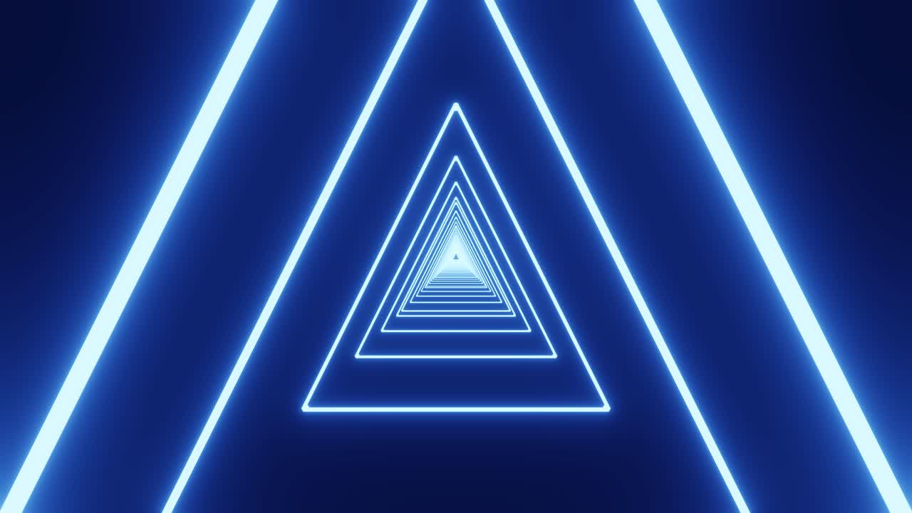 3D render of glowing blue triangle tunnel animation