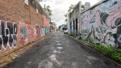 progressive view of an alley with evolving graffiti