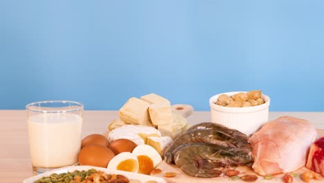 variety of protein-rich foods displayed on table