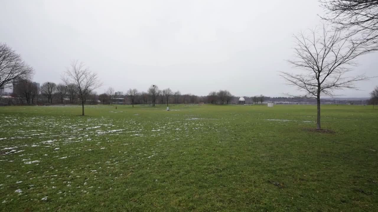 온타리오 호수 호숫가에 있는 해밀턴 공원의 흐린 날