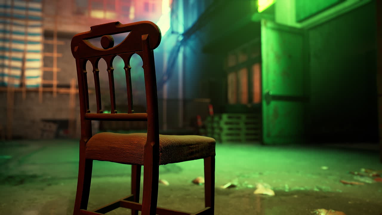 어두운 골목에 있는 단독 의자