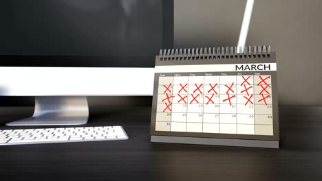 marcar fechas y meses en el calendario del año de escritorio. contar los días, voltear páginas. alcanzar objetivos.