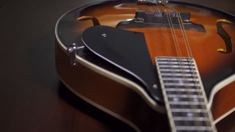 looking down the fretboard of a mandolin