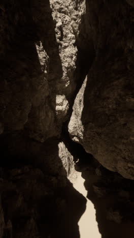 narrow canyon with sunlight streaming through