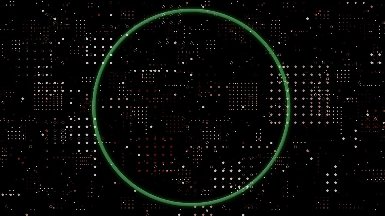 Animation of circular scope and data processing on black background
